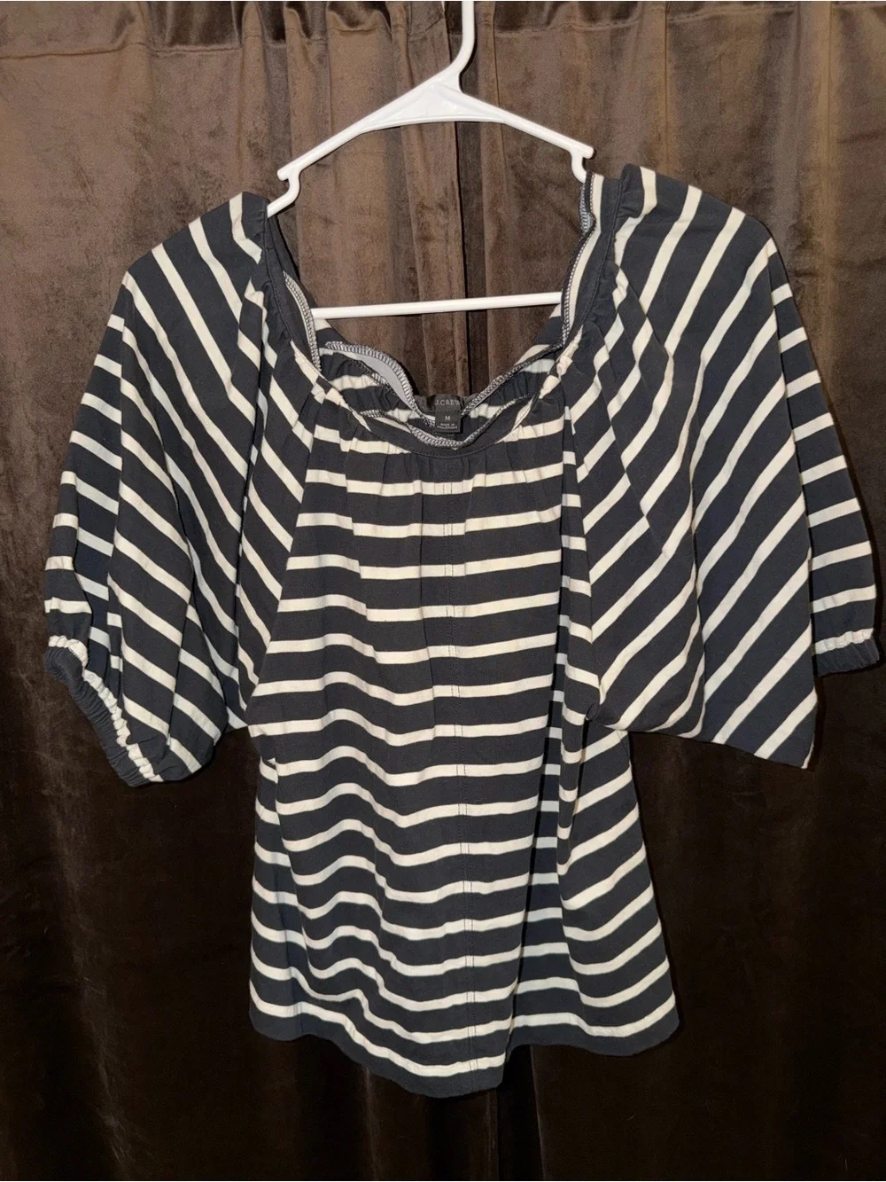 J. Crew Navy and White Striped Off-Shoulder Top